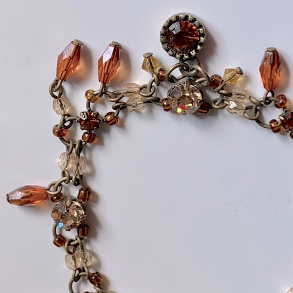 🧡Genuine Crystal Antique Gold Tone Adjustable Beaded Dangle Toggle Bracelet - Picture 2 of 10